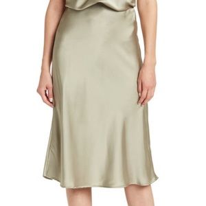 Renee C. Solid satin midi slip skirt in sage